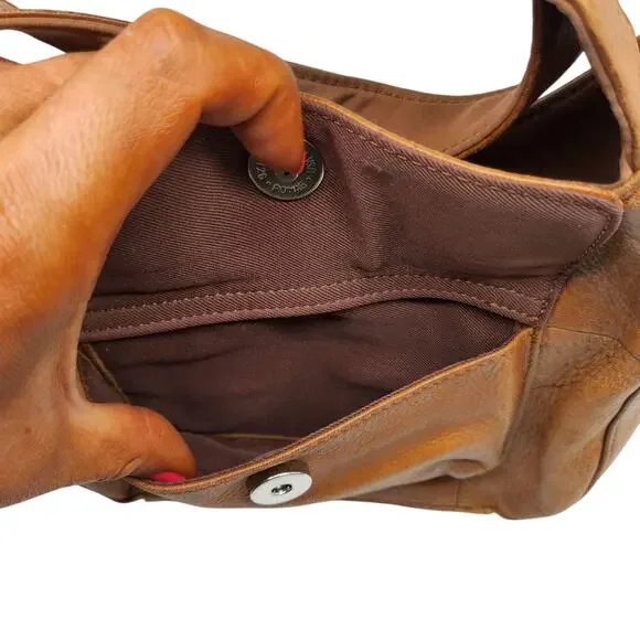 Vintage Fossil Purse Brown Tan Cognac Weathered Y2k 2000s Shoulder Boho Leather - Picture 12 of 16